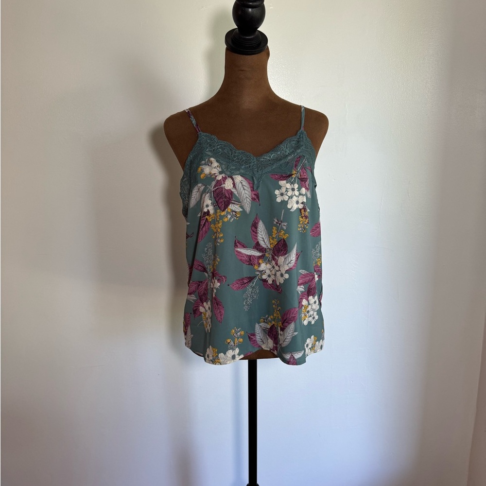 Green Floral Camisole Top with Scoop Neck